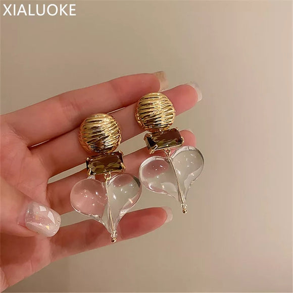 Baroque Transparent Acrylic Heart Pendant Earrings