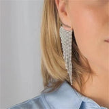 Fashion statement long tassel silver crystal drop earrings