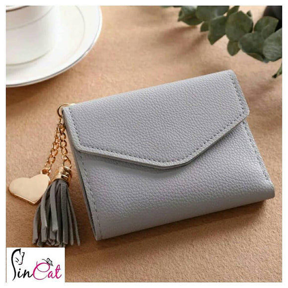 light gray mini wallet with tassel