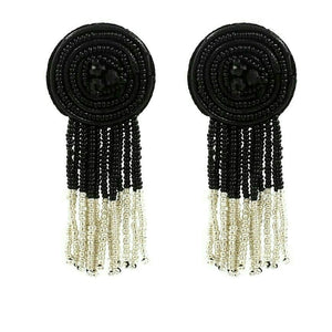 Acrylic black silver beadstassels statement earrings
