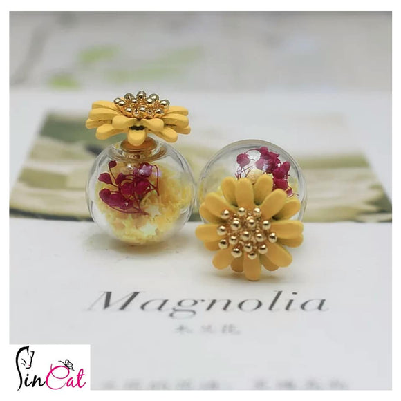 Yellow flower stud glass earrings