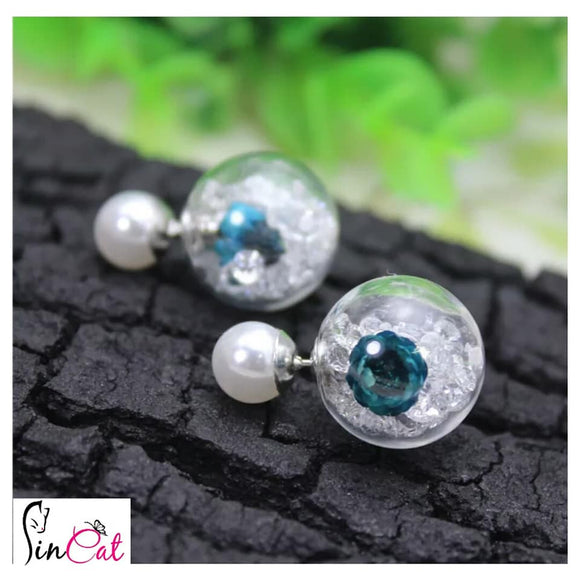 Handmade green flower stud glass earrings