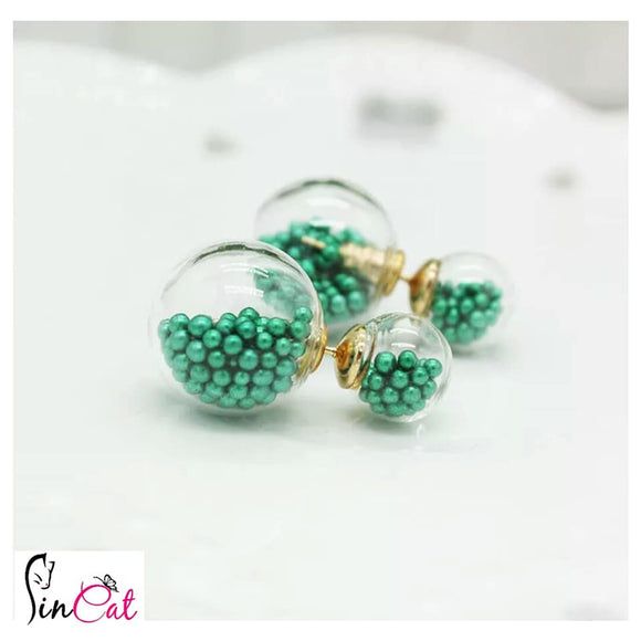 Green metal beads glass Earrings