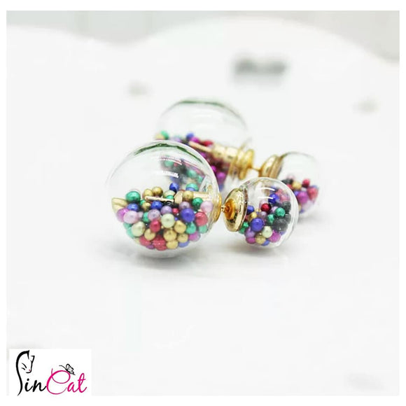 Candy colored metal beads glass Earrings