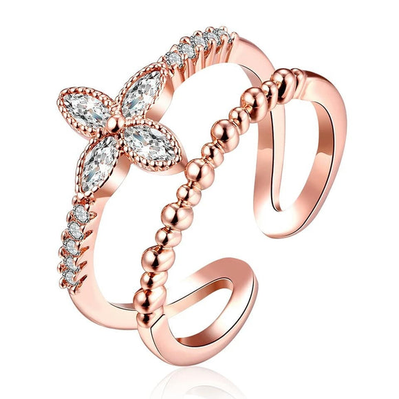 Adjustable crystal flower ring (rose gold)