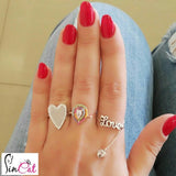 Big heart adjustable ring authentic silver