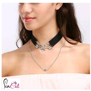 Flower tattoo choker necklace