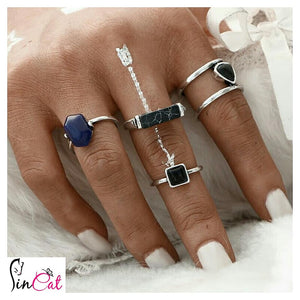 Black navy boho ring set