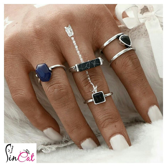 Black navy boho ring set