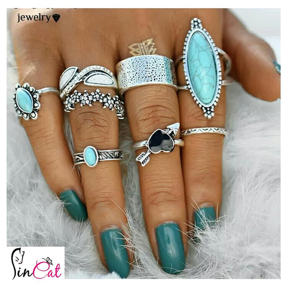 Boho rings set black heart