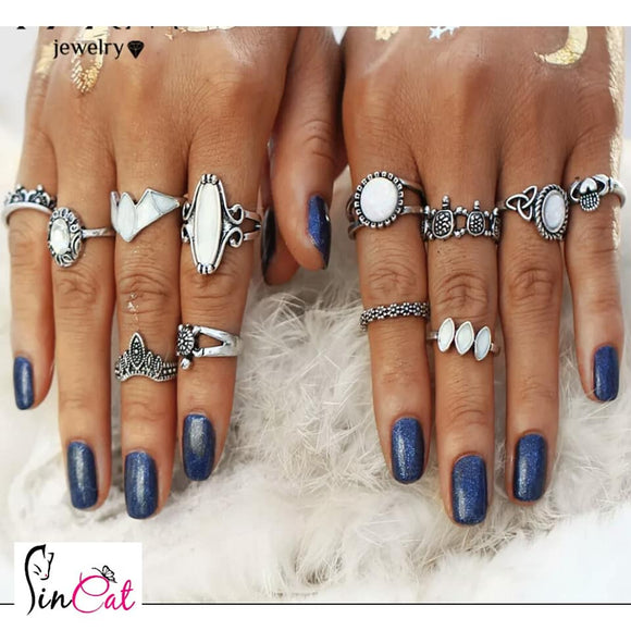 White boho rings set