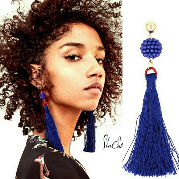 Navy Blue tassel earrings