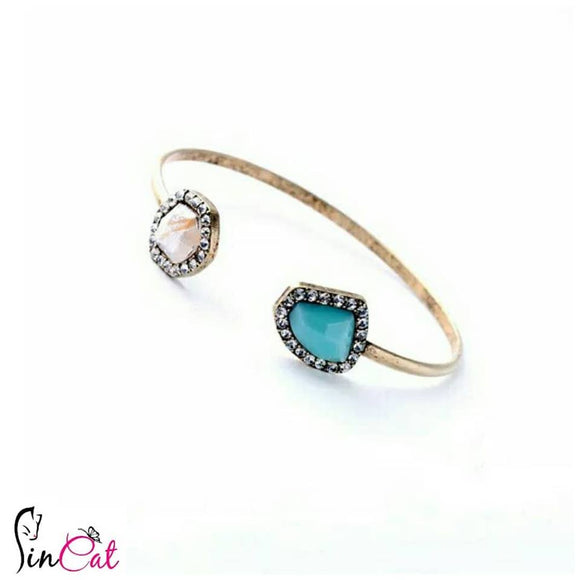 Blue stone bangle cuff bracelet