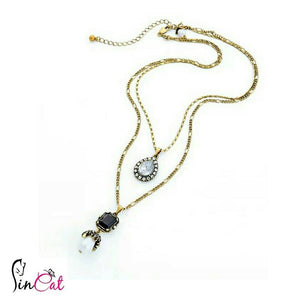 Imitation pearl & Crystal water drop vintage layered necklace