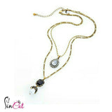Imitation pearl & Crystal water drop vintage layered necklace