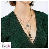 Imitation pearl & Crystal water drop vintage layered necklace