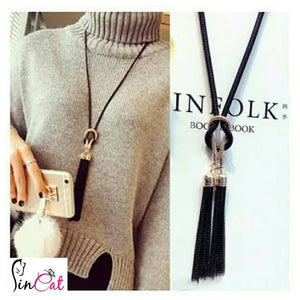 Long black chain necklace