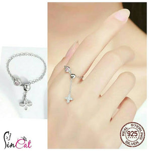 Authentic 925 Sterling Silver Flower Chain Ring