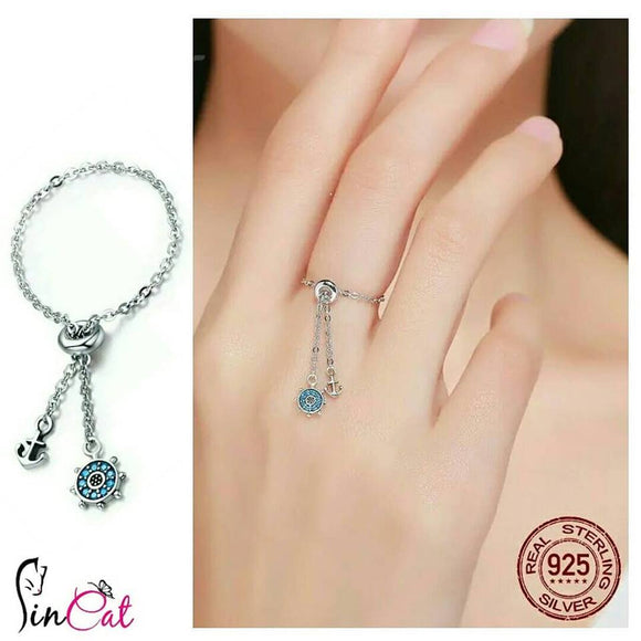 Authentic 925 Sterling Silver Anchor Chain Ring