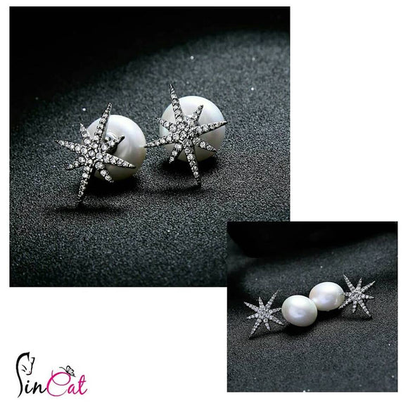 Imitation pearl Zircon star luxury stuff earrings