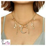 Crystal moon star necklace