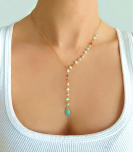 Bohemian gold chain colorful glass bead necklace