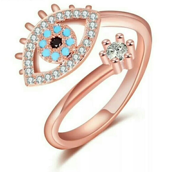 Adjustable evil eye rose gold ring