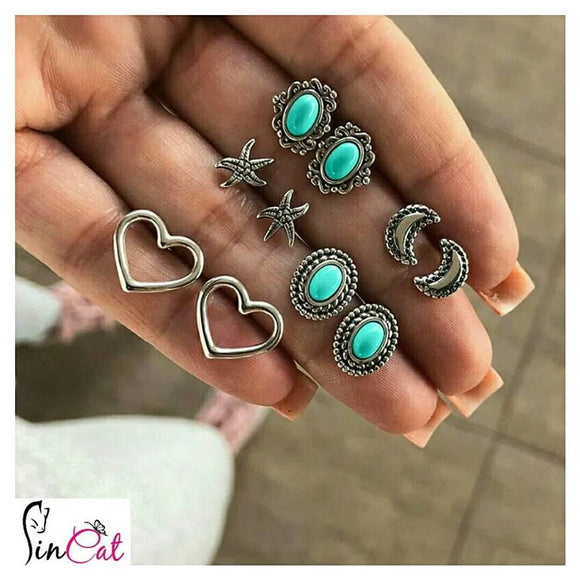 Heart starfish moon love earrings set