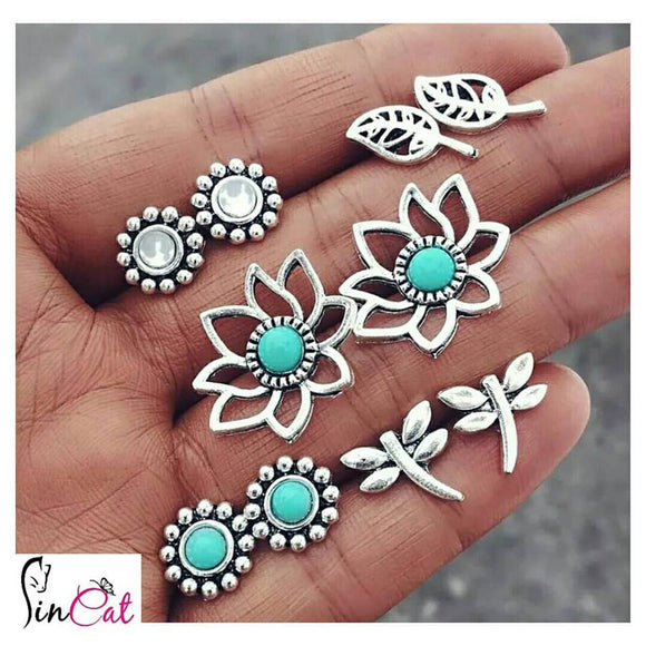 owl lotus hollow feather earrings set