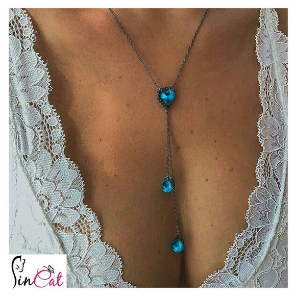Boho blue water drops long necklace