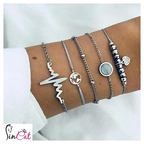Heartbeat earth set of bracelets