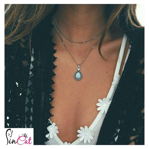 Drop stone pendant necklace