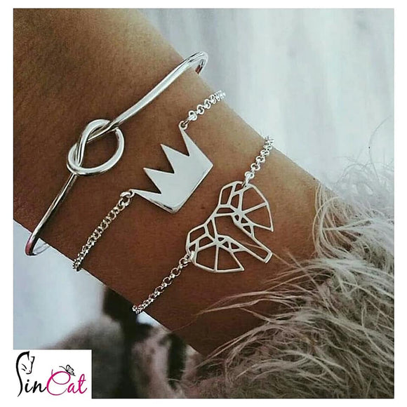 Crown elephant set of bracelets