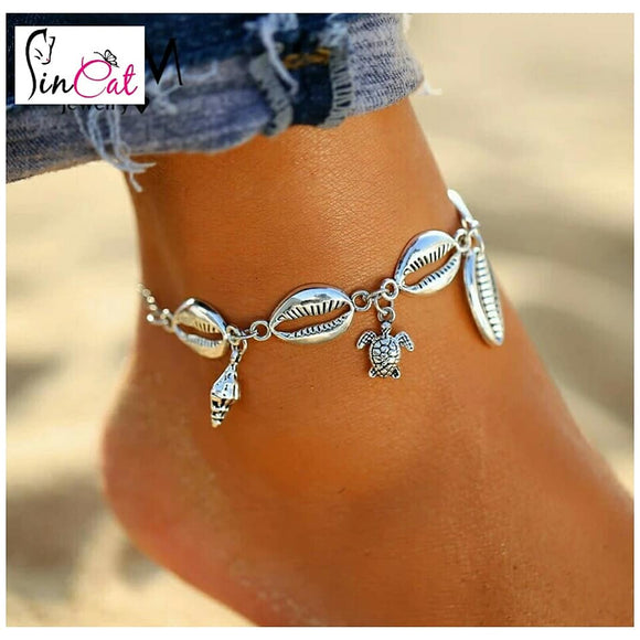 Turtle shell silver color anklet