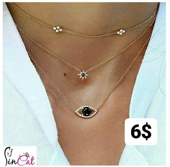 Star eye flower multilayer necklace