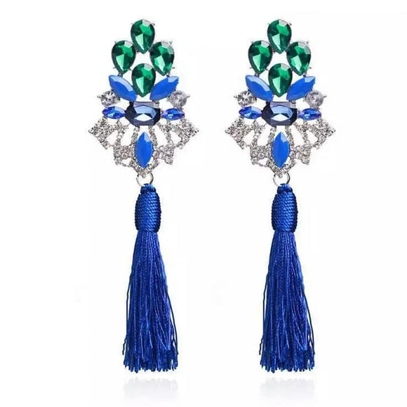 Blue Ethnic Bohemian Tassel Earrings