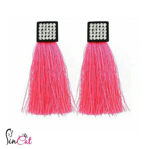 pink long tassel earrings