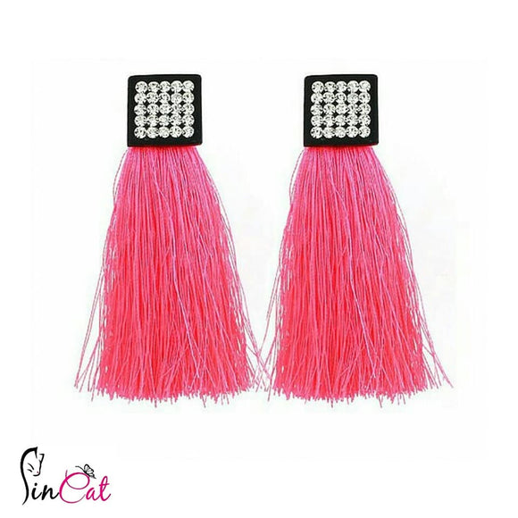 pink long tassel earrings