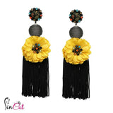 Antique flower fringed tassel earrings