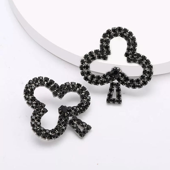 Black New Shiny Rhinestone Poker Symbol stud earrings