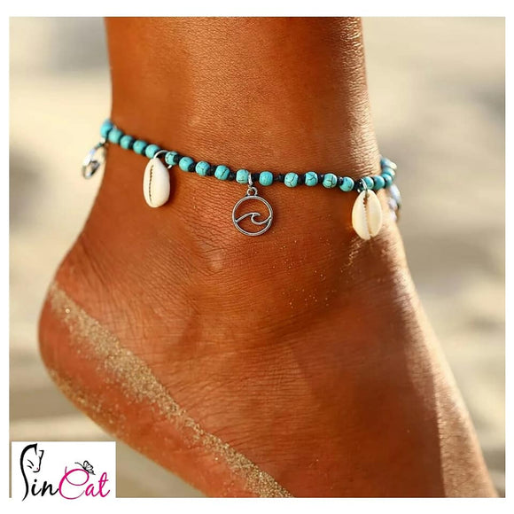 Wave shell chain anklet