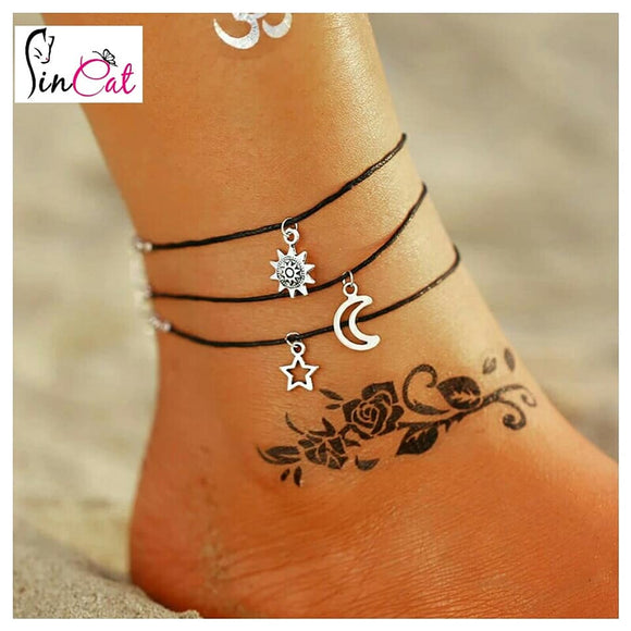 Sun moon star anklet