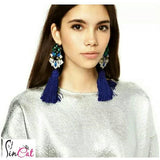 Blue Ethnic Bohemian Tassel Earrings