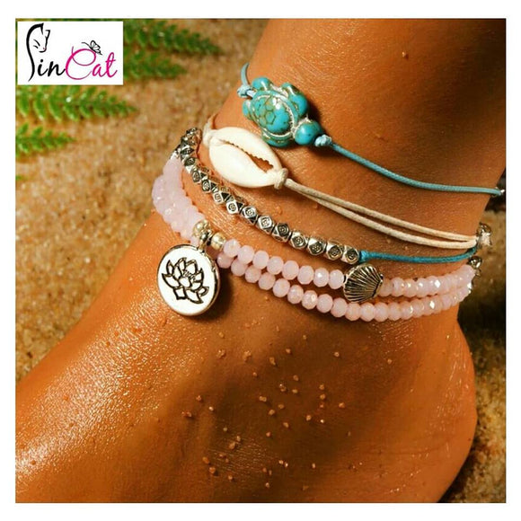 4 pieces boho crystal beads anklets