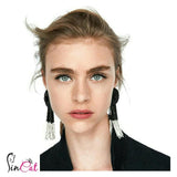 Acrylic black silver beadstassels statement earrings
