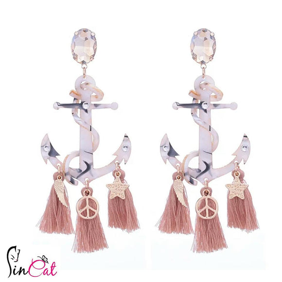 Anchor acrylic earrings with tassels