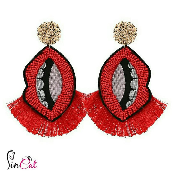 Mouth boho red earrings with tassels