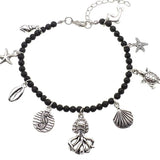 Natural stone Black beads shell anklet