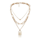 Multi Layer Lover Lock Pendant Choker chain Necklace