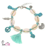 Hand made blue chain shell anklet